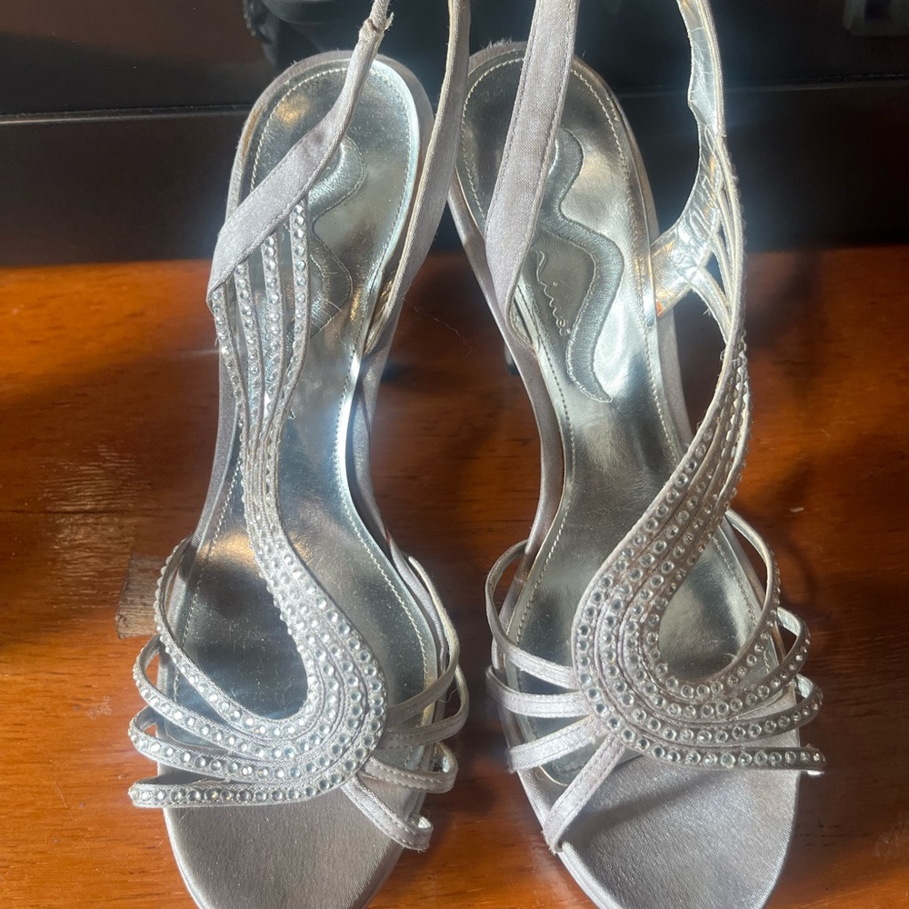 Elegant Silver Strappy Women's Heels